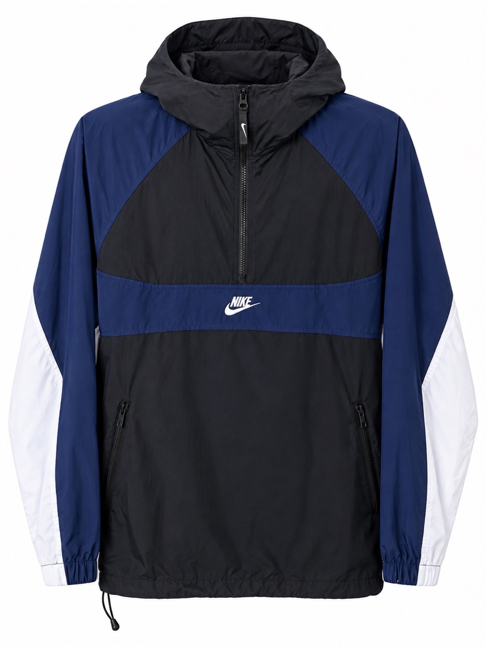 VTG Nike Black, Navy & White Pullover Windbreaker Jacket Size Medium MINT